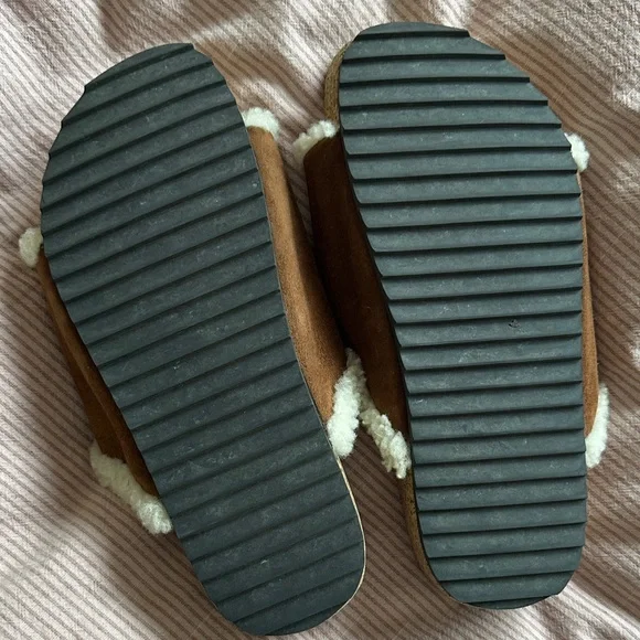 James Perse Brown Suede Shearling Slide Mules - Picture 4 of 6